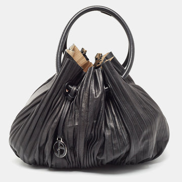 GIORGIO ARMANI Black Leather Pleated Hobo