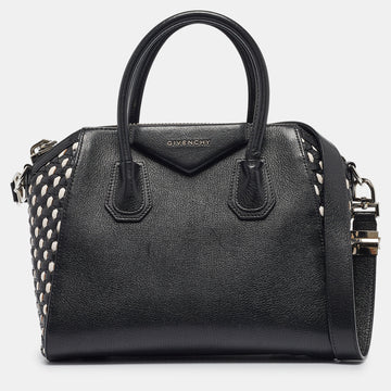 GIVENCHY Black/White Leather Small Woven Antigona Satchel