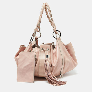 GIVENCHY Pink Leather Drawstring Tassel Hobo