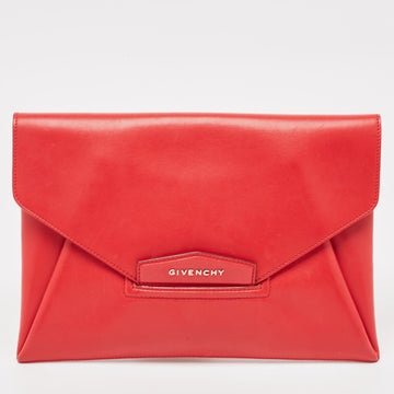 GIVENCHY Red Leather Antigona Envelope Clutch