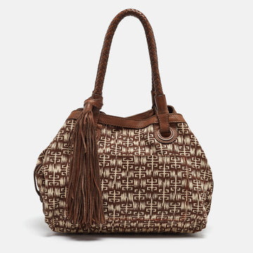 GIVENCHY Brown Signature Canvas and Leather Braided Handle Shoulder Bag