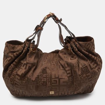 GIVENCHY Brown Monogram Canvas and Leather Hobo