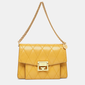 GIVENCHY Mustard Quilted Leather Small GV3 Shoulder Bag