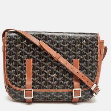 GOYARD Brown ine Coated Canvas and Leather Belvedere MM Saddle Bag