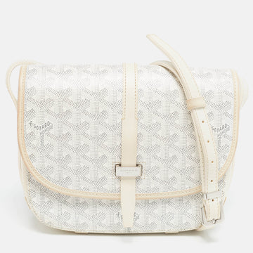 GOYARD White ine Coated Canvas and Leather Belvedere PM Bag