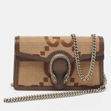GUCCI Brown Jumbo GG Canvas and Leather Super Mini Dionysus Shoulder Bag