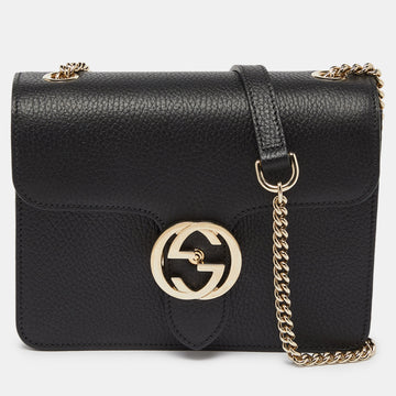 GUCCI Black Leather Dollar Interlocking G Crossbody Bag