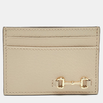 GUCCI Beige Leather Horsebit Card Holder