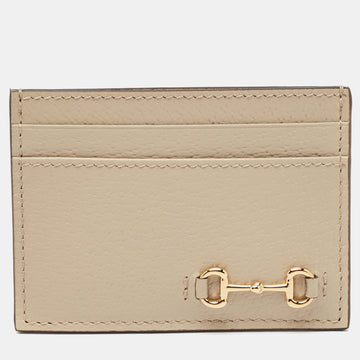 GUCCI Beige Leather Horsebit Card Holder