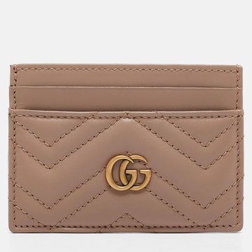 GUCCI Dusty Pink Matelasse Leather GG Marmont Card Holder