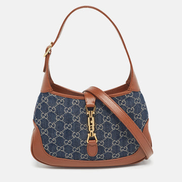 GUCCI Brown/Blue GG Canvas and Leather Small Jackie 1961 Hobo