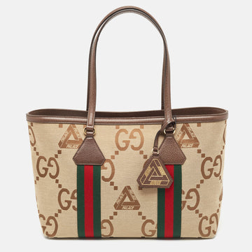 GUCCI x Palace Beige/Brown Jumbo GG Canvas Medium Shopper Tote