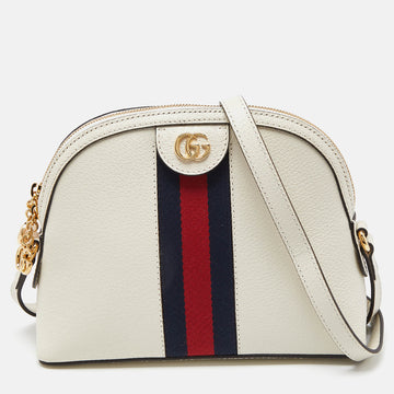 GUCCI White Leather Small Ophidia Web Shoulder Bag