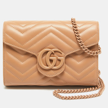 GUCCI Beige Matelasse Leather GG Marmont Wallet on Chain
