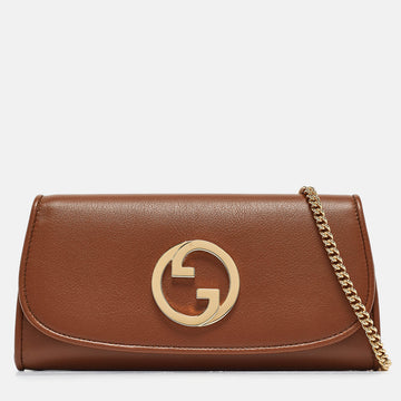 GUCCI Brown Leather Blondie Wallet on Chain