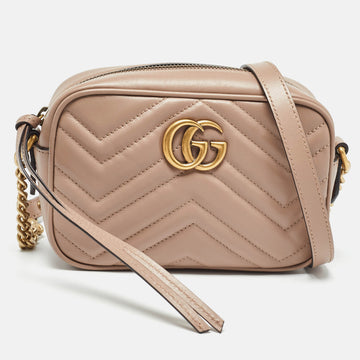 GUCCI Dusty Pink Matelasse Leather Mini GG Marmont Chain Shoulder Bag