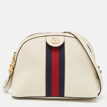 GUCCI White Leather Small Ophidia Shoulder Bag