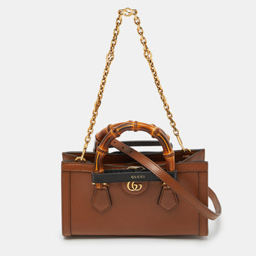 GUCCI Brown Leather Small Diana Chain Shoulder Bag