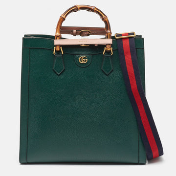 GUCCI Green Leather Bamboo Diana Tote