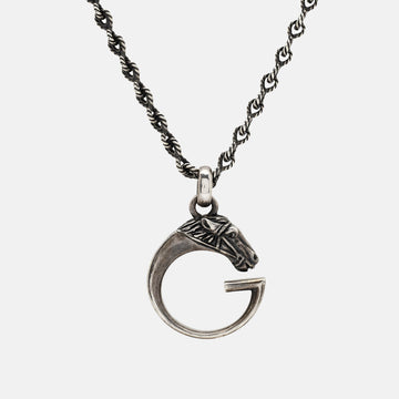 GUCCI   Horse Head 'G' Sterling Silver Pendant Necklace