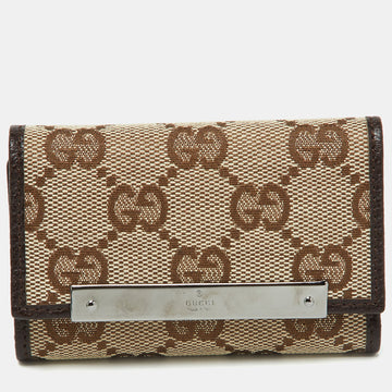 GUCCI Beige/Brown GG Canvas and Leather Bow 6 Key Holder