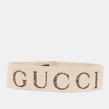 GUCCI Beige Logo Patterned Stretch Knit Head Band