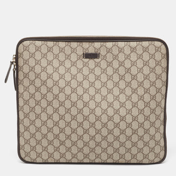 GUCCI Dark Brown/Beige GG Supreme Canvas Laptop Case