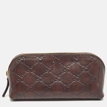 GUCCI Dark Brown ssima Leather Cosmetic Pouch