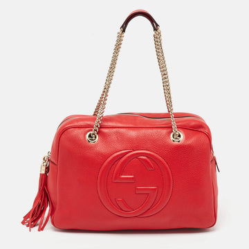 GUCCI Red Leather Soho Chain Shoulder Bag