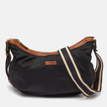 GUCCI Navy Blue/Tan GG Nylon and Leather Hobo