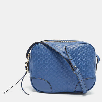 GUCCI Blue Micro ssima Leather Bree Crossbody Bag