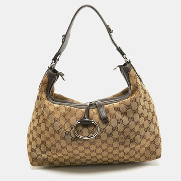 GUCCI Brown/Beige GG Canvas and Leather Medium Icon Bit Hobo