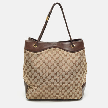 GUCCI Brown/Beige GG Canvas and Leather Gifford Tote