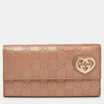 GUCCI Metallic Peach ssima Leather Flap Continental Wallet