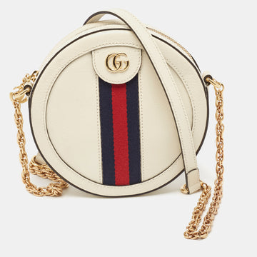 GUCCI White Leather Ophidia Round Crossbody Bag