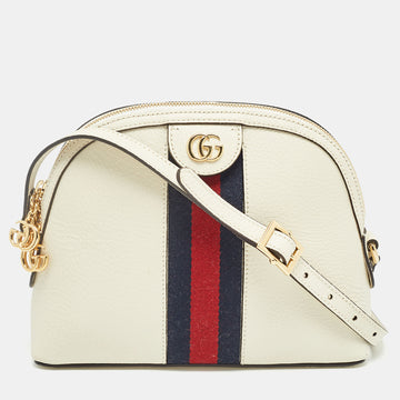GUCCI Off White Leather Small Ophidia Crossbody Bag