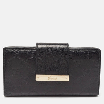 GUCCI Black ssima Leather Continental Wallet