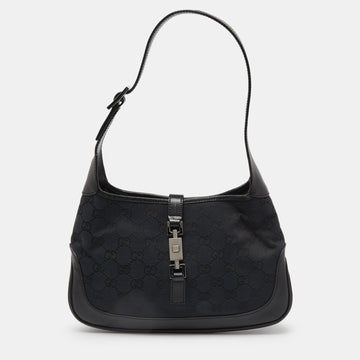 GUCCI Black GG Canvas and Leather Small Jackie O Hobo