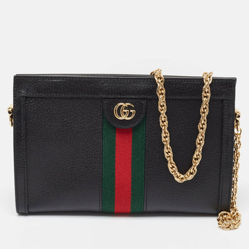 GUCCI Black Leather Small Ophidia Web Shoulder Bag