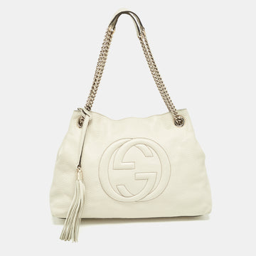 GUCCI Off White Leather Medium Soho Chain Tote