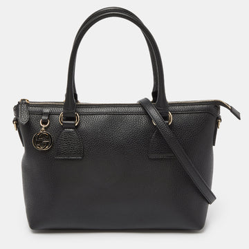 GUCCI Black Leather GG Charm Tote