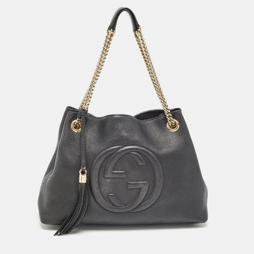 GUCCI Black Leather Medium Soho Chain Tote