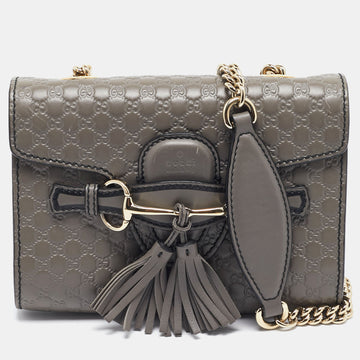 GUCCI Grey Microssima Leather Mini Emily Chain Shoulder Bag