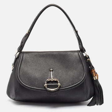 GUCCI Black Leather Techno Horsebit Hobo