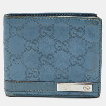 GUCCI Blue ssima Leather Metal Bar Bifold Wallet
