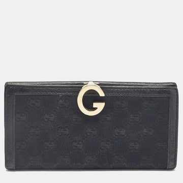 GUCCI Black GG Canvas and Leather G Bit Flap Continental Wallet