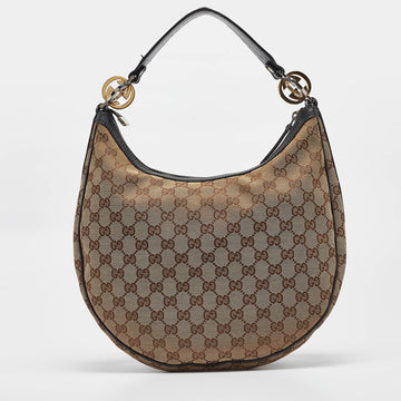 GUCCI Beige/Brown GG Canvas and Leather GG Twins Medium Hobo