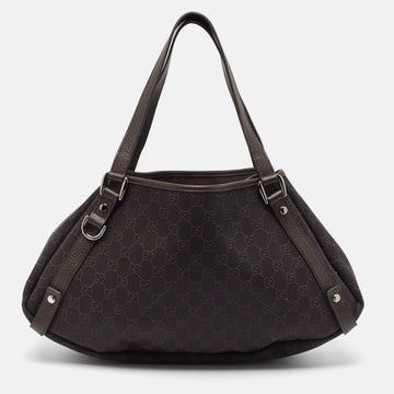 GUCCI Dark Brown GG Canvas and Leather Abbey Hobo