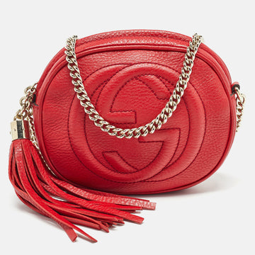 GUCCI Red Leather Mini Soho Disco Chain Crossbody Bag