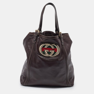 GUCCI Brown Leather Large Britt Tote